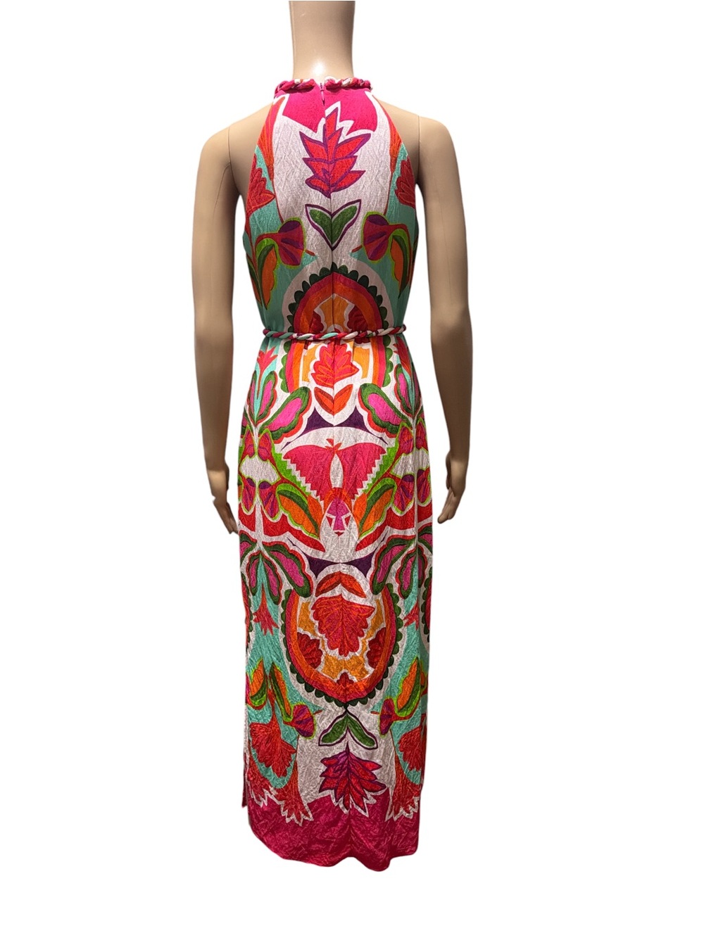 Vince Camuto Sz 0 Day Crepe Midi Dress Halter Boho Print Rope Inspired Belt - Picture 4 of 12